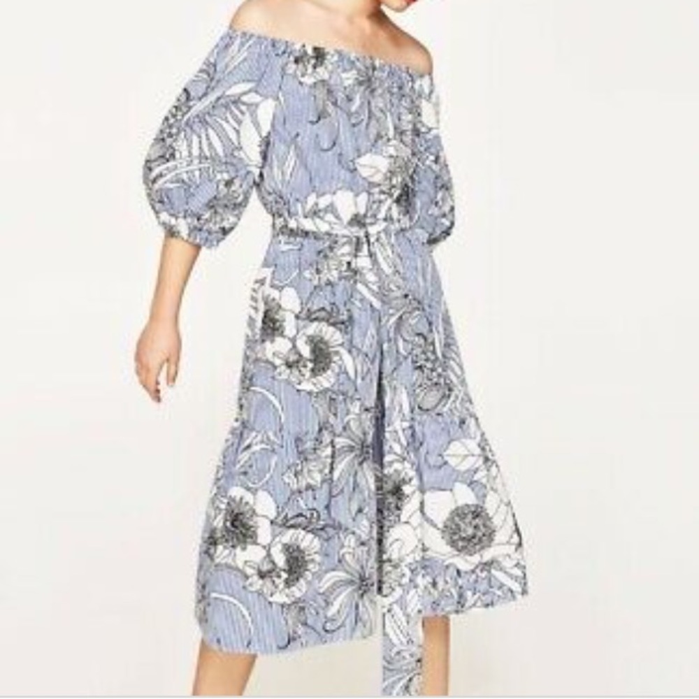 NWT Zara striped floral off shoulder dress
